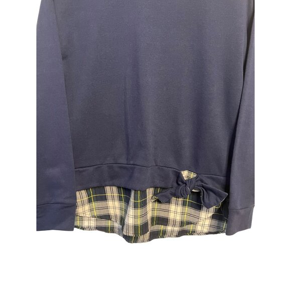 Izod Women's Navy Plaid Accent Sweater With Bow Detail Size M Cotton Blend Comfy - Picture 15 of 16